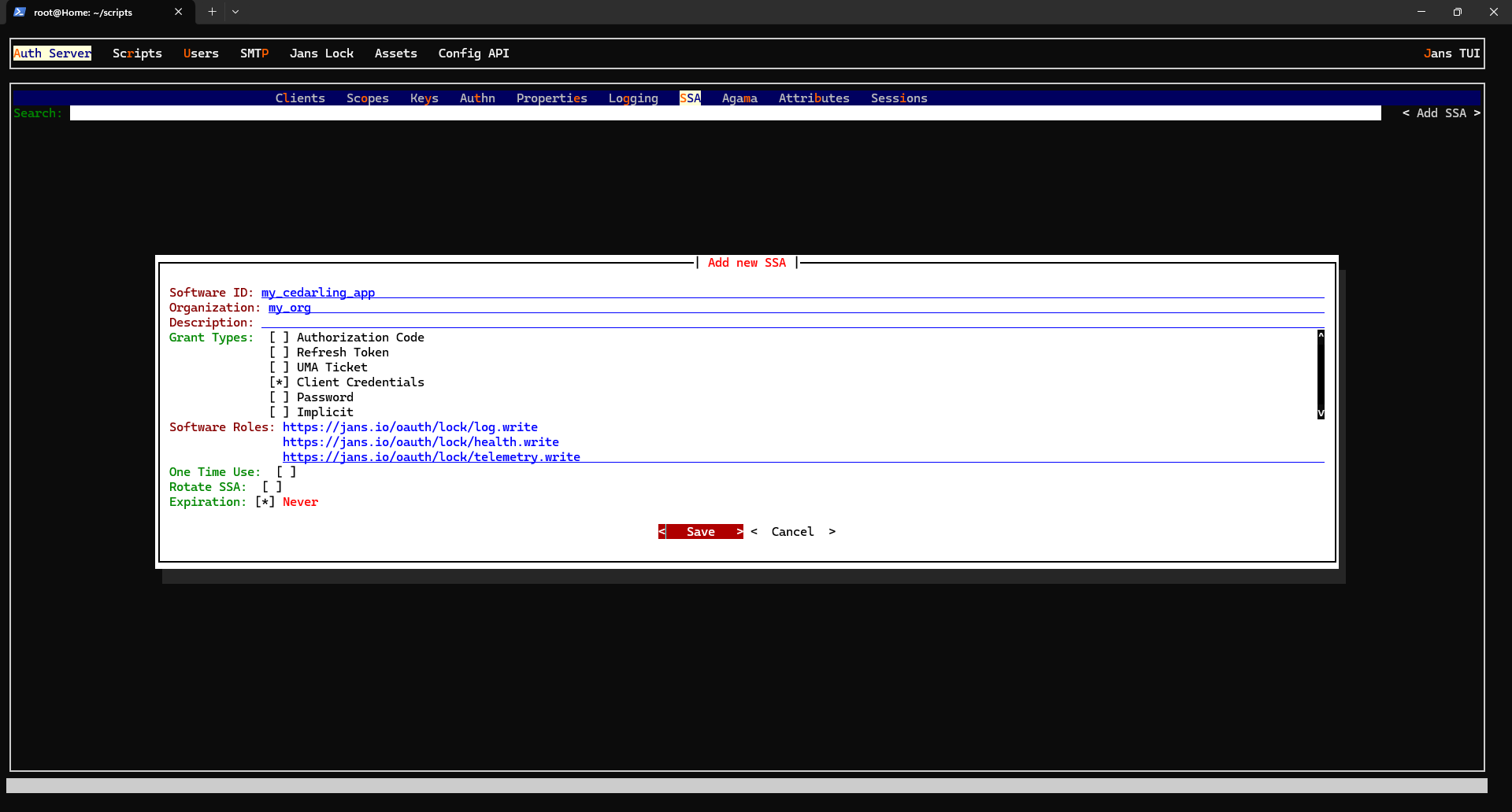 SSA Creation using the Jans TUI!