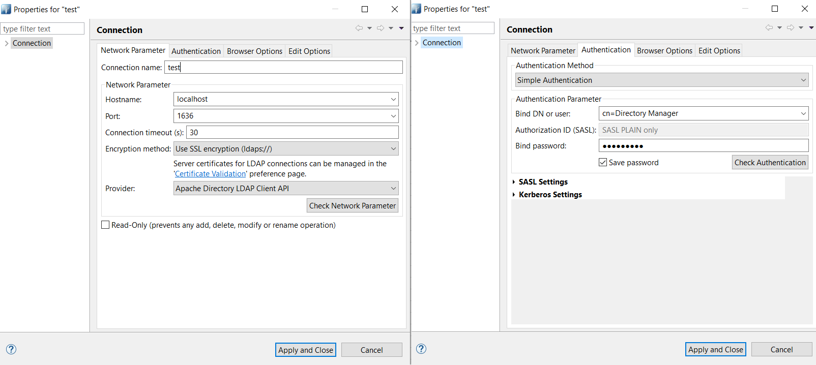 LDAP browser connection